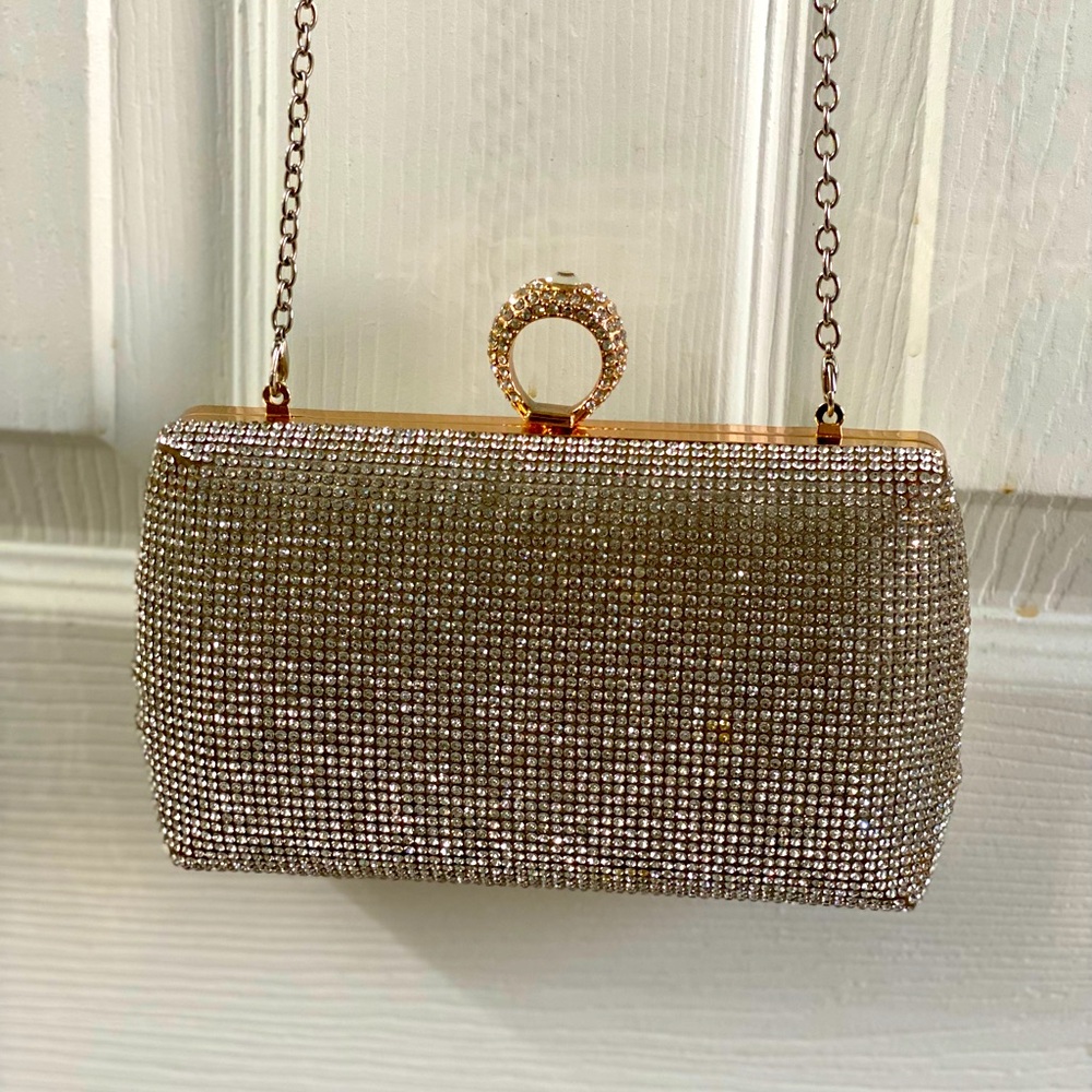 Mini shoulder purse. Beautiful silver rhinestone sparkling, stylish mini purse. - Picture 1 of 6